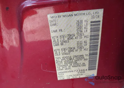 2015 Nissan Frontier Sv z USA, uszkodzony, nr VIN 1N6AD0EV9FN723464